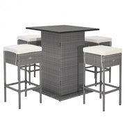 5-Piece Wicker Patio Bar Set with Hidden Storage