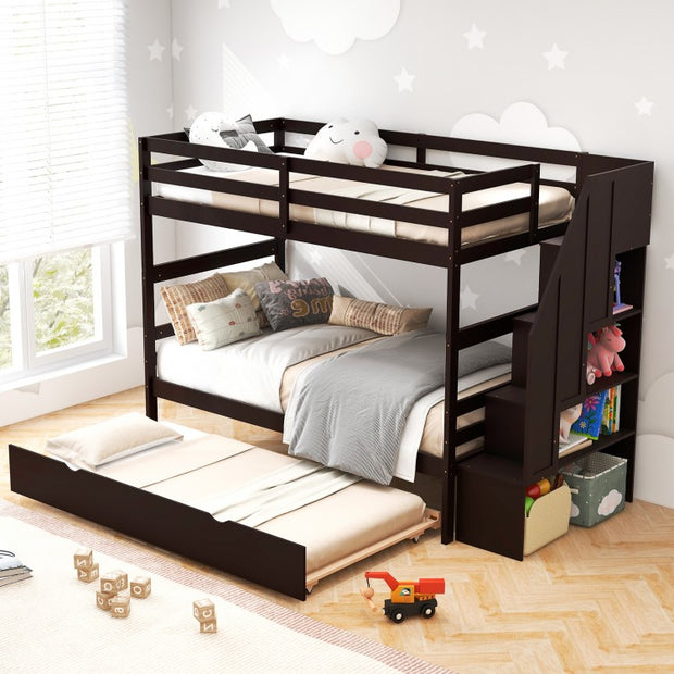 3-in-1 Bunk Bed with Guard Rail and 4-Step Storage Stairs