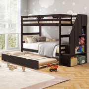 3-in-1 Bunk Bed with Guard Rail and 4-Step Storage Stairs