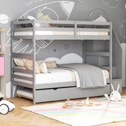 3-in-1 Bunk Bed with Guard Rail and 4-Step Storage Stairs